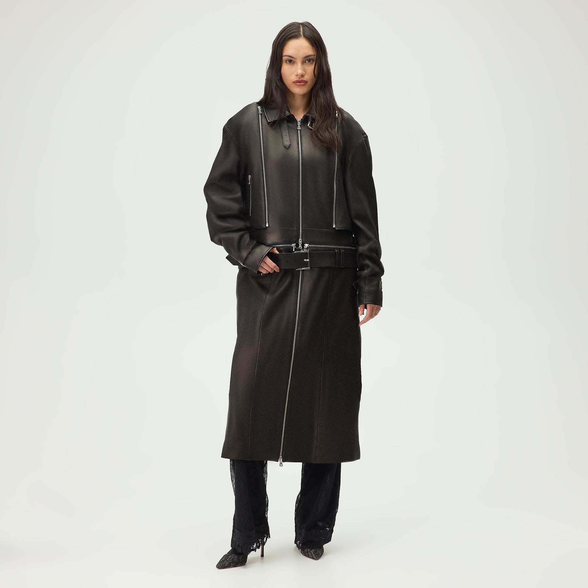 Lisa for Kith Women Hera Convertible Leather Coat - Black
