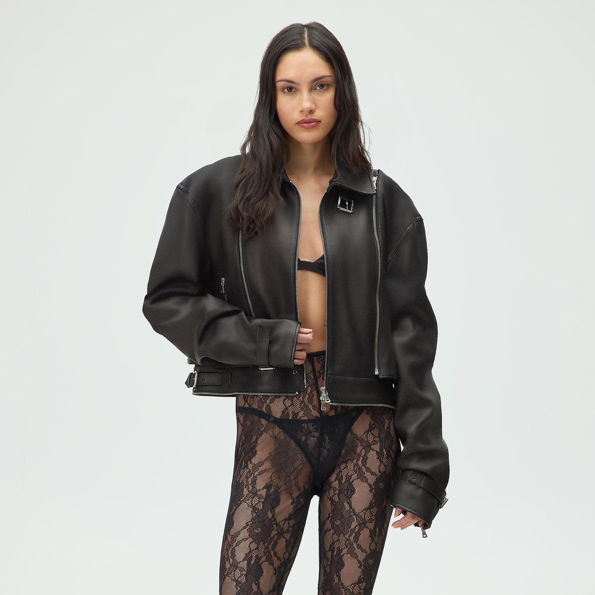 Lisa for Kith Women Hera Convertible Leather Coat - Black