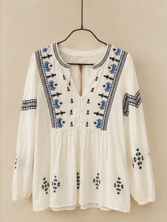 Embroidered Linen Blend Blouse