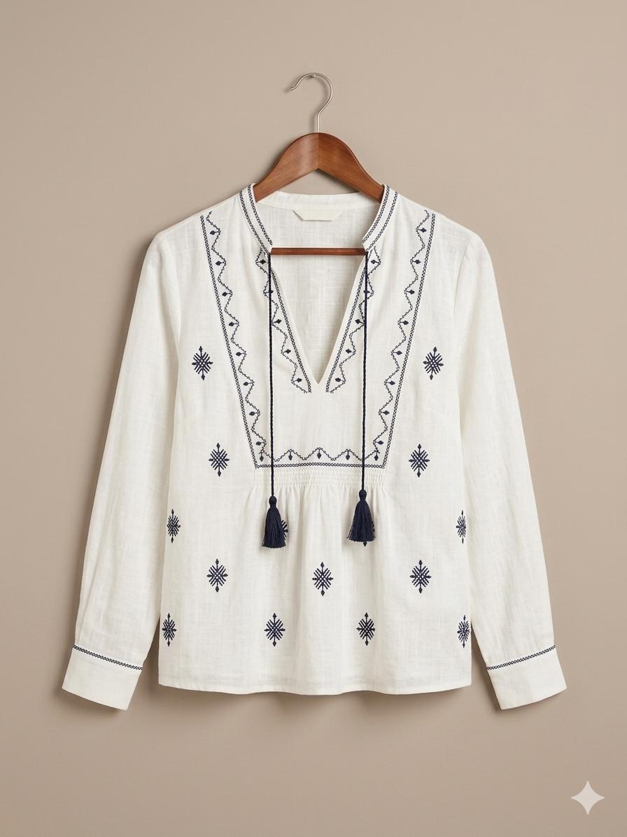 Imported from Zara Embroidered Cotton Boho Blouse