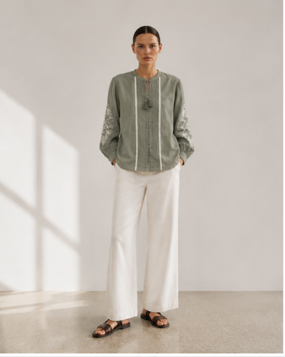 Embroidered Tie-Neck Blouse
Soft, effortless, and timeless.