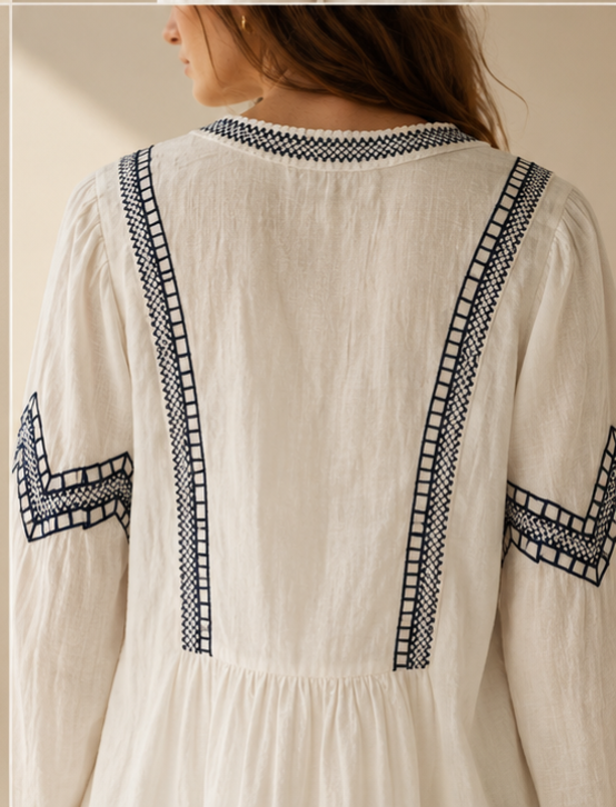 Embroidered Linen Blend Blouse