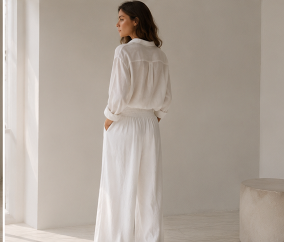 Pure Cotton Linen Wide-Leg Trousers