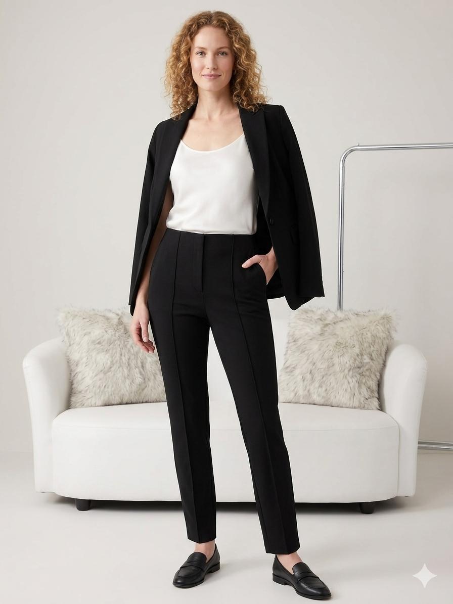 Essential High-Waist Tailored Trousers – Midnight Black