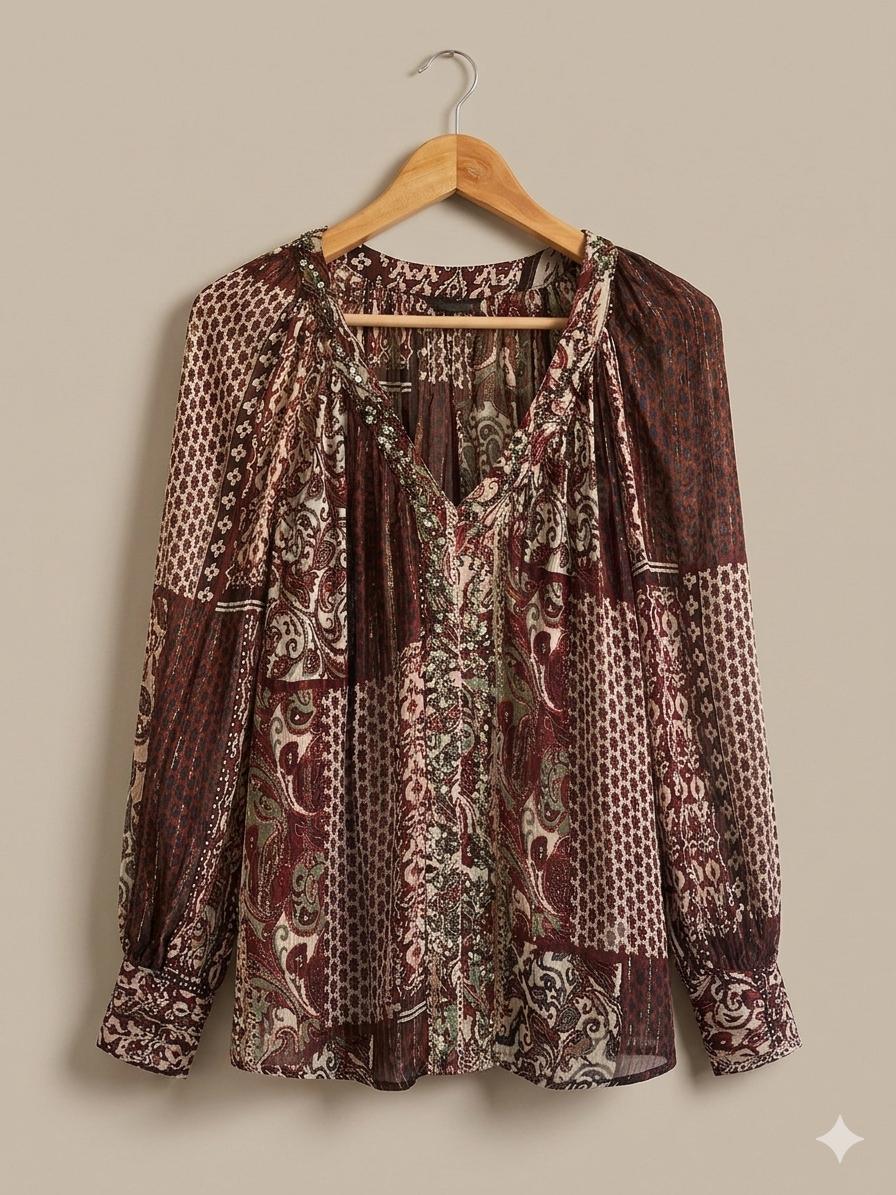 Zara Embroidered Chiffon Blouse