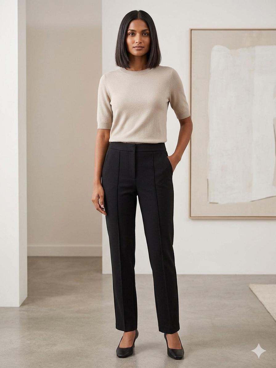 Essential High-Waist Tailored Trousers – Midnight Black