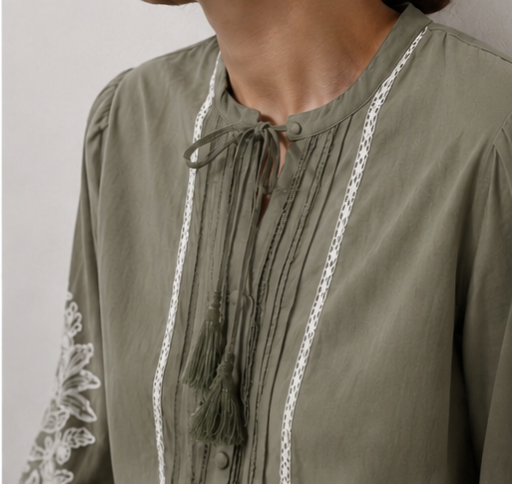 Embroidered Tie-Neck Blouse
Soft, effortless, and timeless.