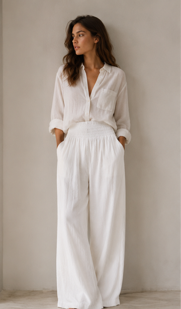 Pure Cotton Linen Wide-Leg Trousers