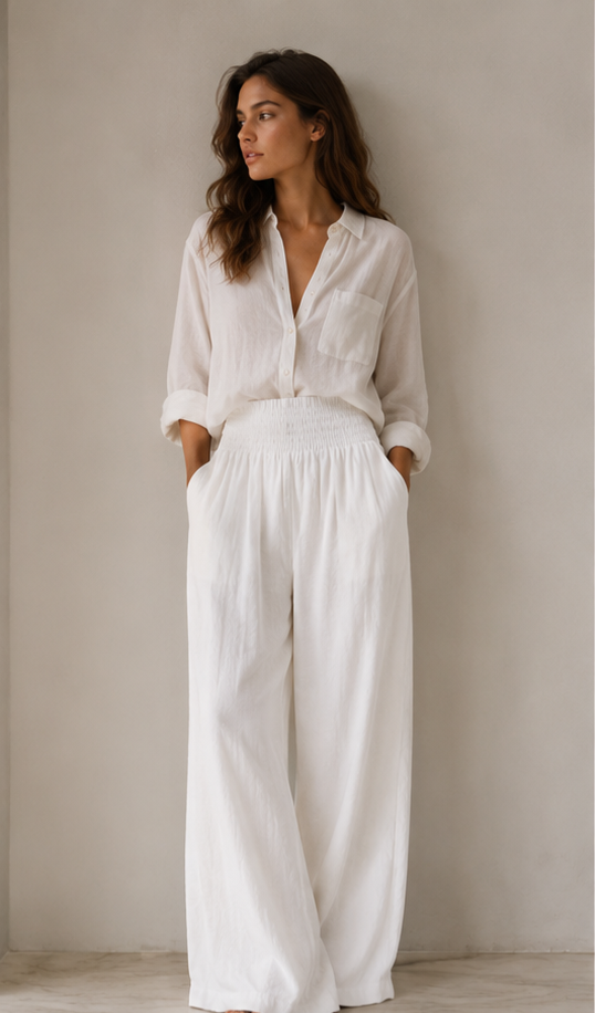 Pure Cotton Linen Wide-Leg Trousers