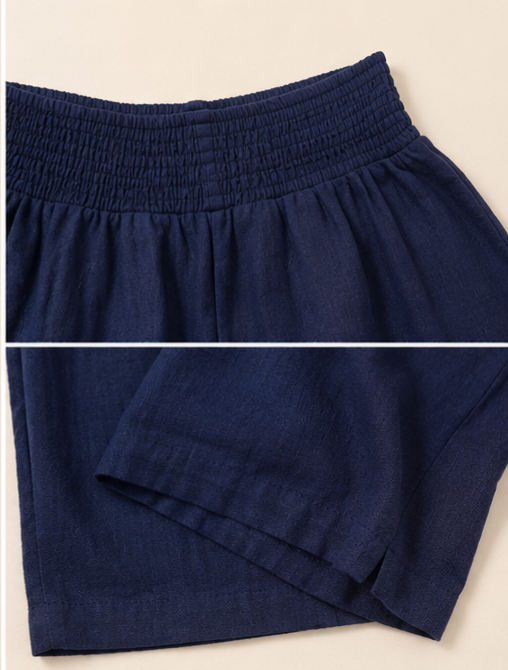 Navy Pure Cotton Linen Wide-Leg Trousers