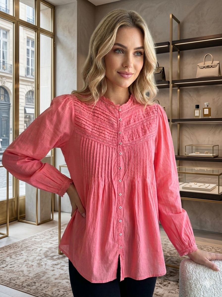 Down Blouse This elegant European blouse in a soft salmon pink (simone)