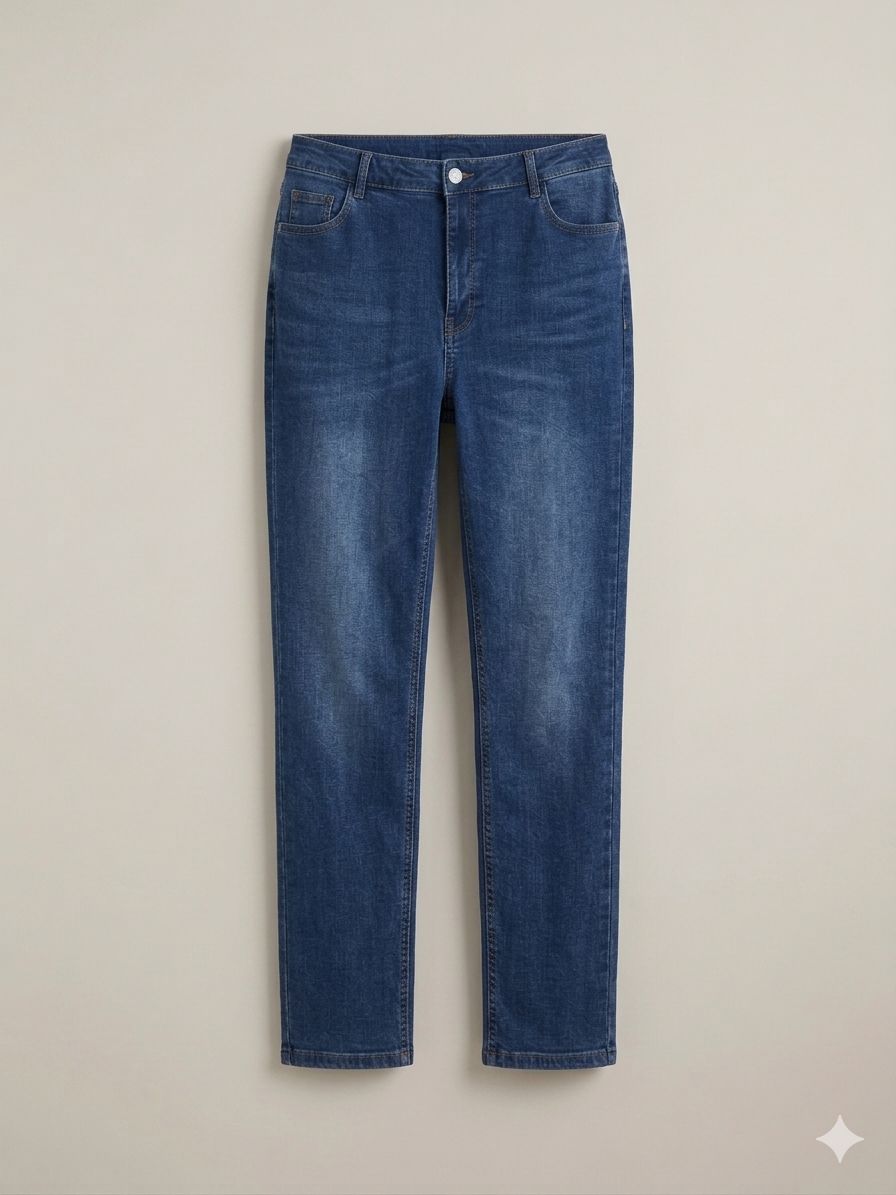 Classic High-Waist Straight Leg Jeans in Medium Wash Blue