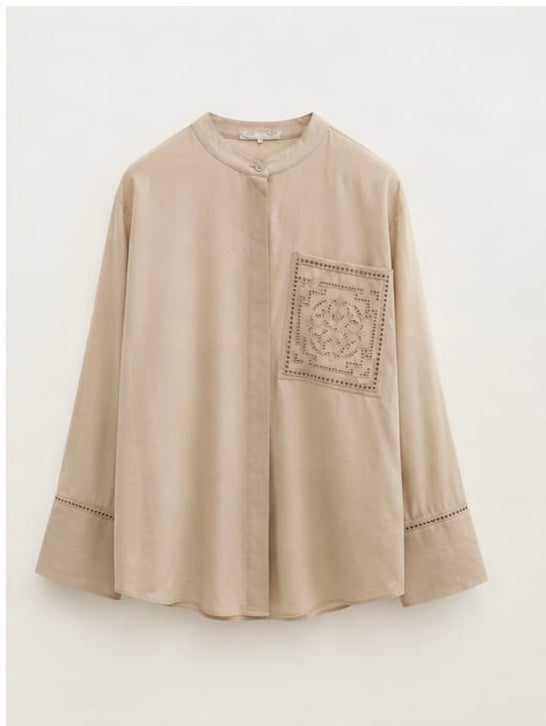Embroidered Stand-Collar Blouse