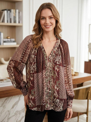 Embroidered Chiffon Blouse Imported European