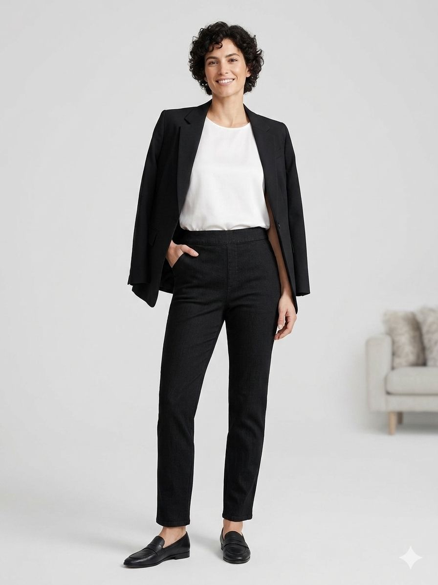 Sleek High-Rise Comfort Trousers – Midnight Black