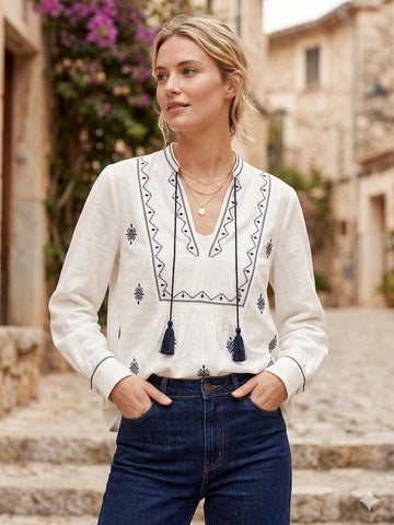 Imported from Zara Embroidered Cotton Boho Blouse