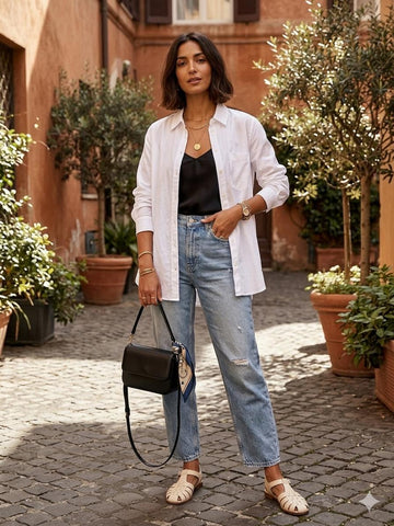 A timeless wardrobe staple. This crisp white shirt features a classic