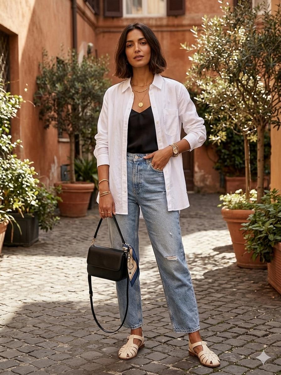 A timeless wardrobe staple. This crisp white shirt features a classic