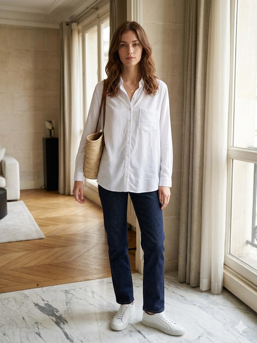 A timeless wardrobe staple. This crisp white shirt features a classic