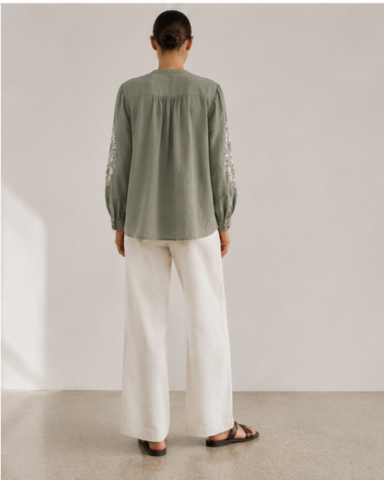Embroidered Tie-Neck Blouse
Soft, effortless, and timeless.