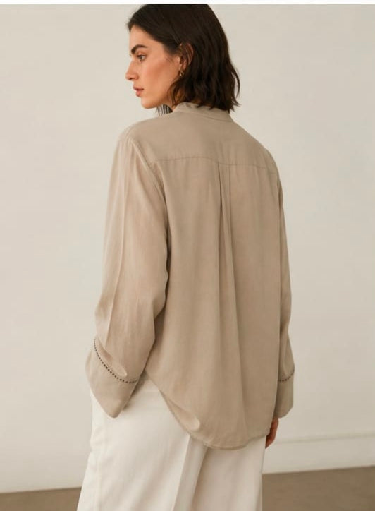Embroidered Stand-Collar Blouse