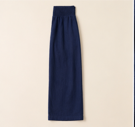 Navy Pure Cotton Linen Wide-Leg Trousers