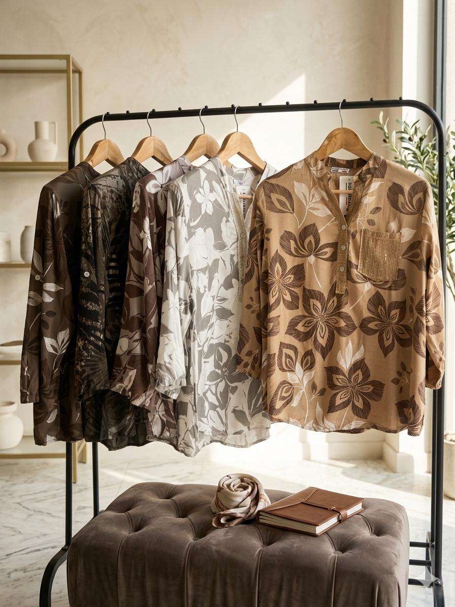 Italian Floral Collection: One-Size Viscose Blouse with Shimmering Accents