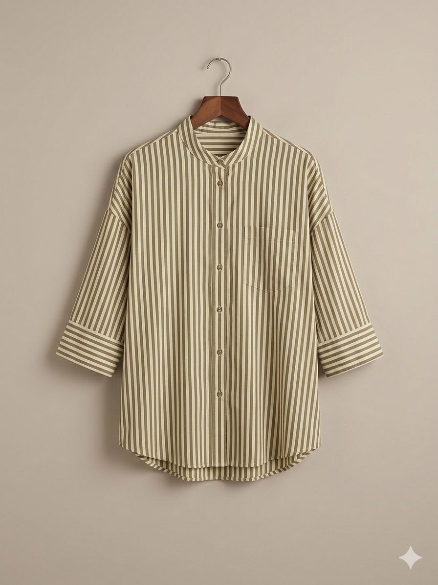 Urban Chic Striped Shirt & Sand-Beige Slim Fit Trousers Set